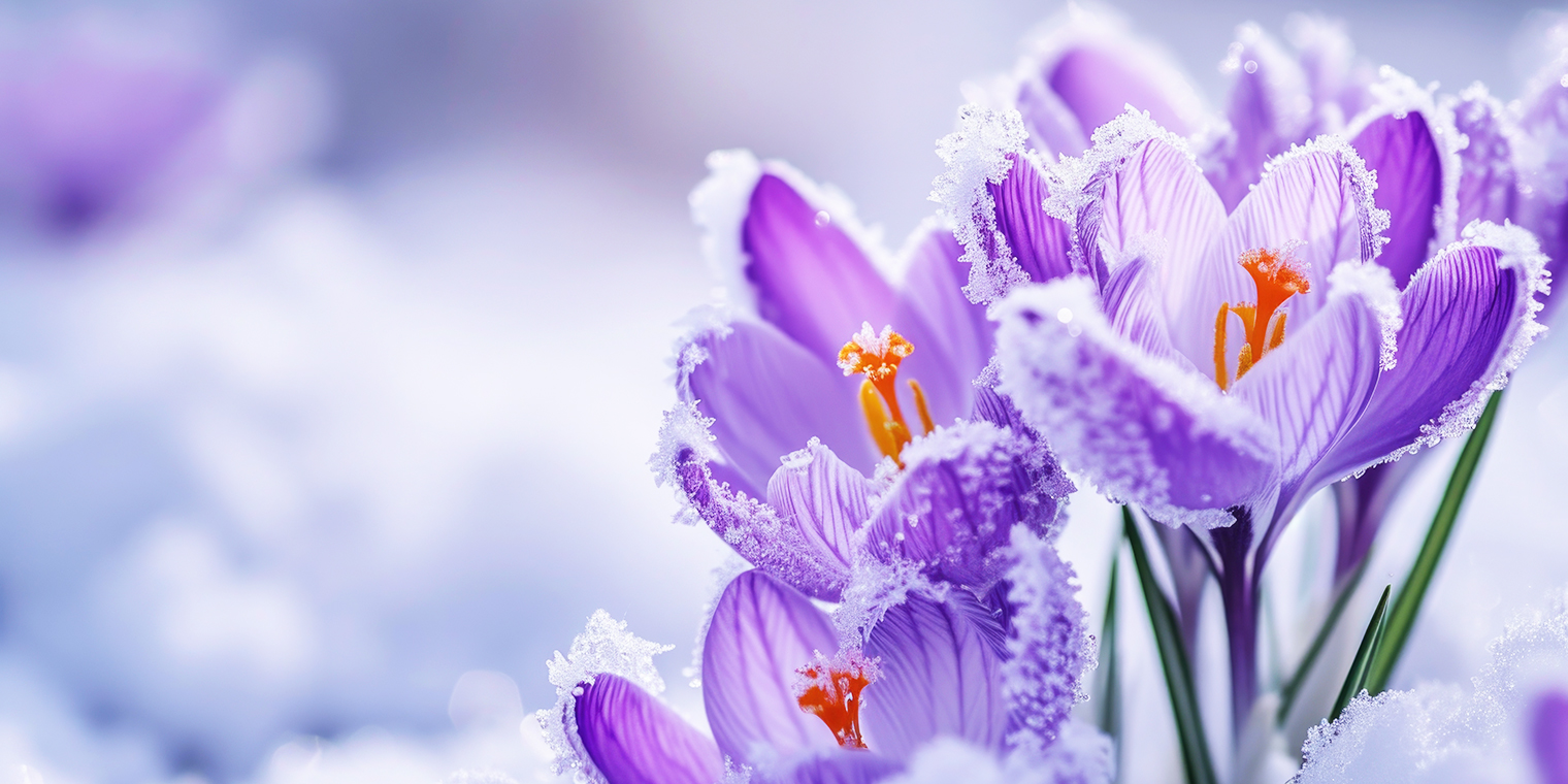 雪の積もった紫の花